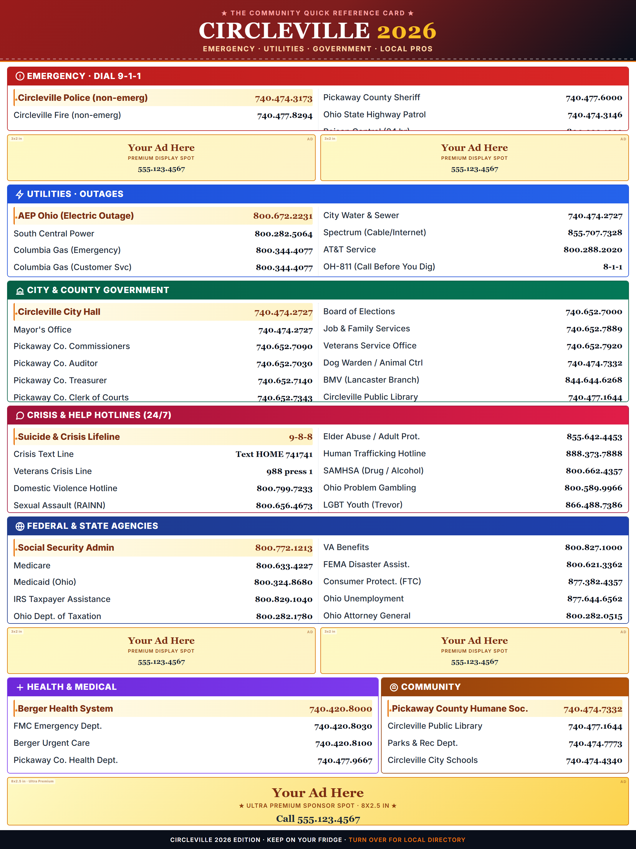 Circleville Community Contact Card — Front