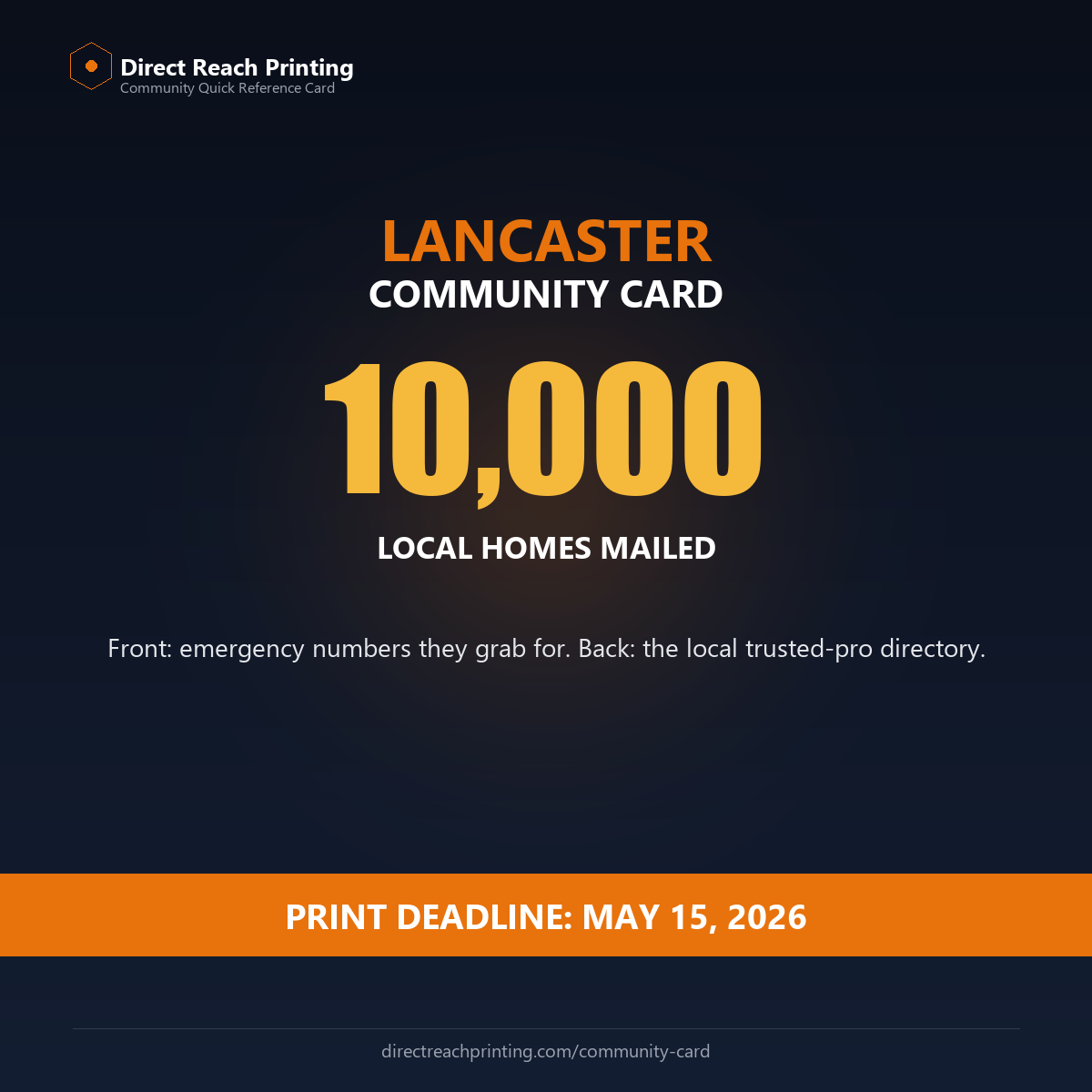 Lancaster Community Card — 10,000 homes, print deadline