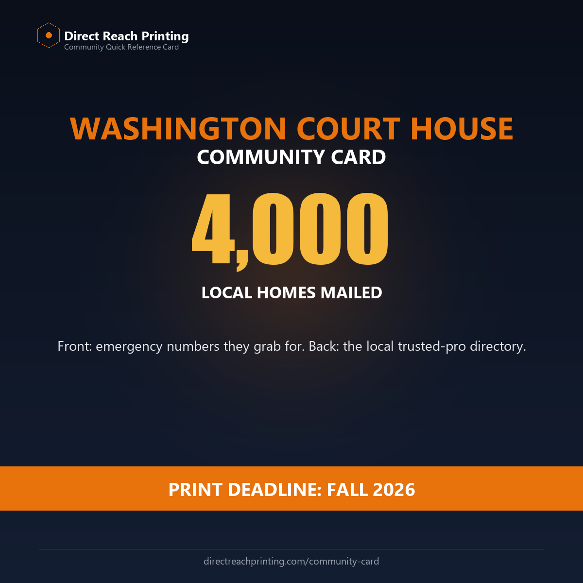 Washington Court House Community Card — 4,000 homes, print deadline
