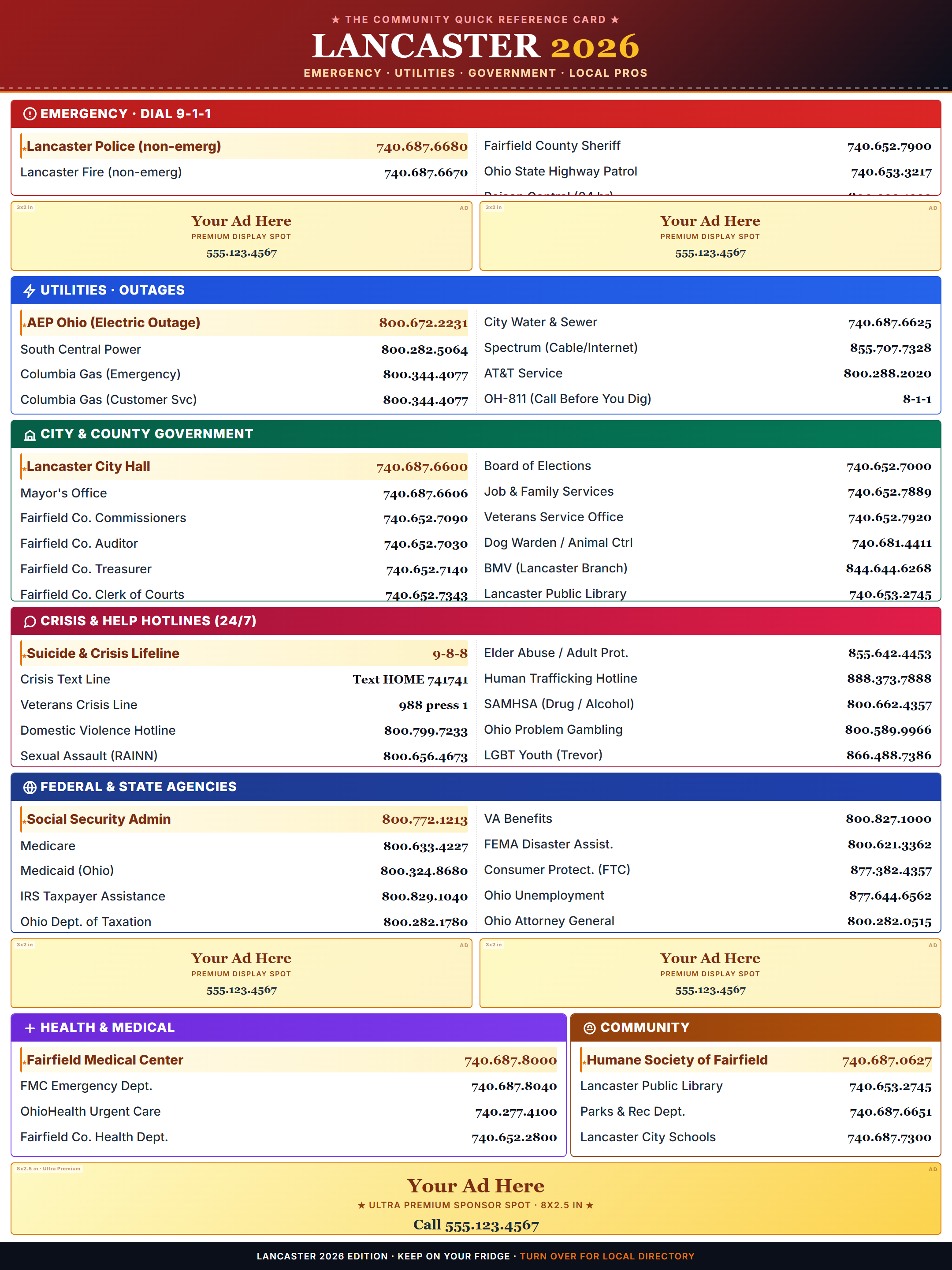 Lancaster Community Contact Card — Front